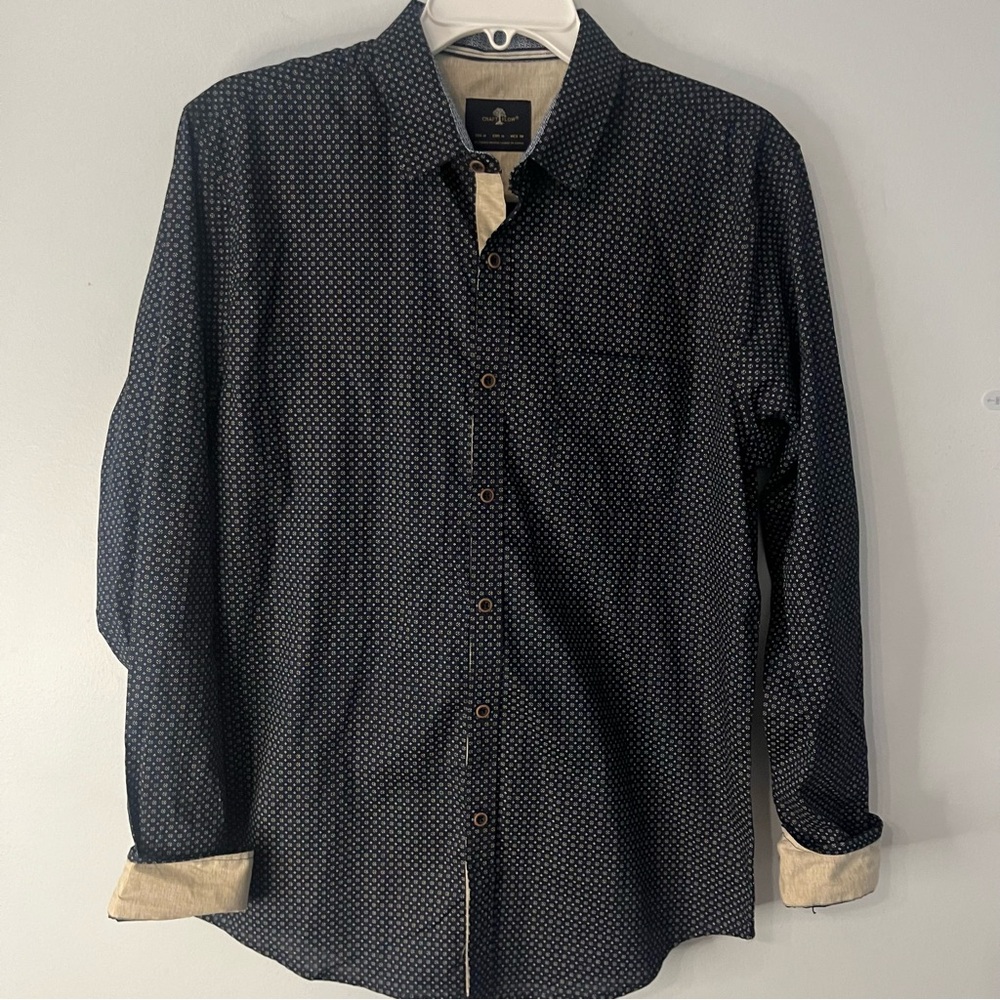 Craft Flow Men Blue Tan Long Tiny Dotted Print Sleeve ShirtSize Medium Contrast